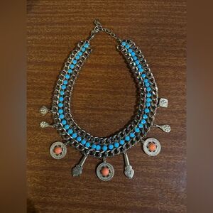 Vintage Turquoise and Coral Statement Necklace